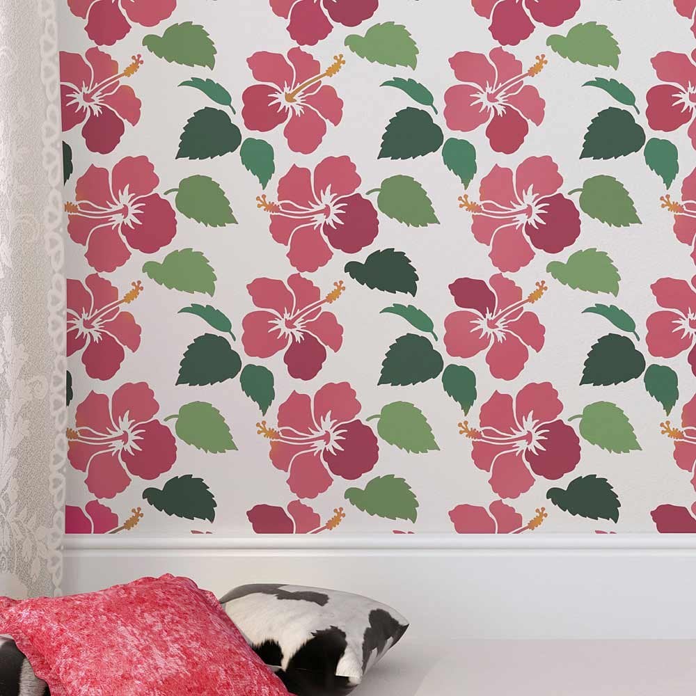 Hibiscus flower stencil tropical hawaiian wallpaper print