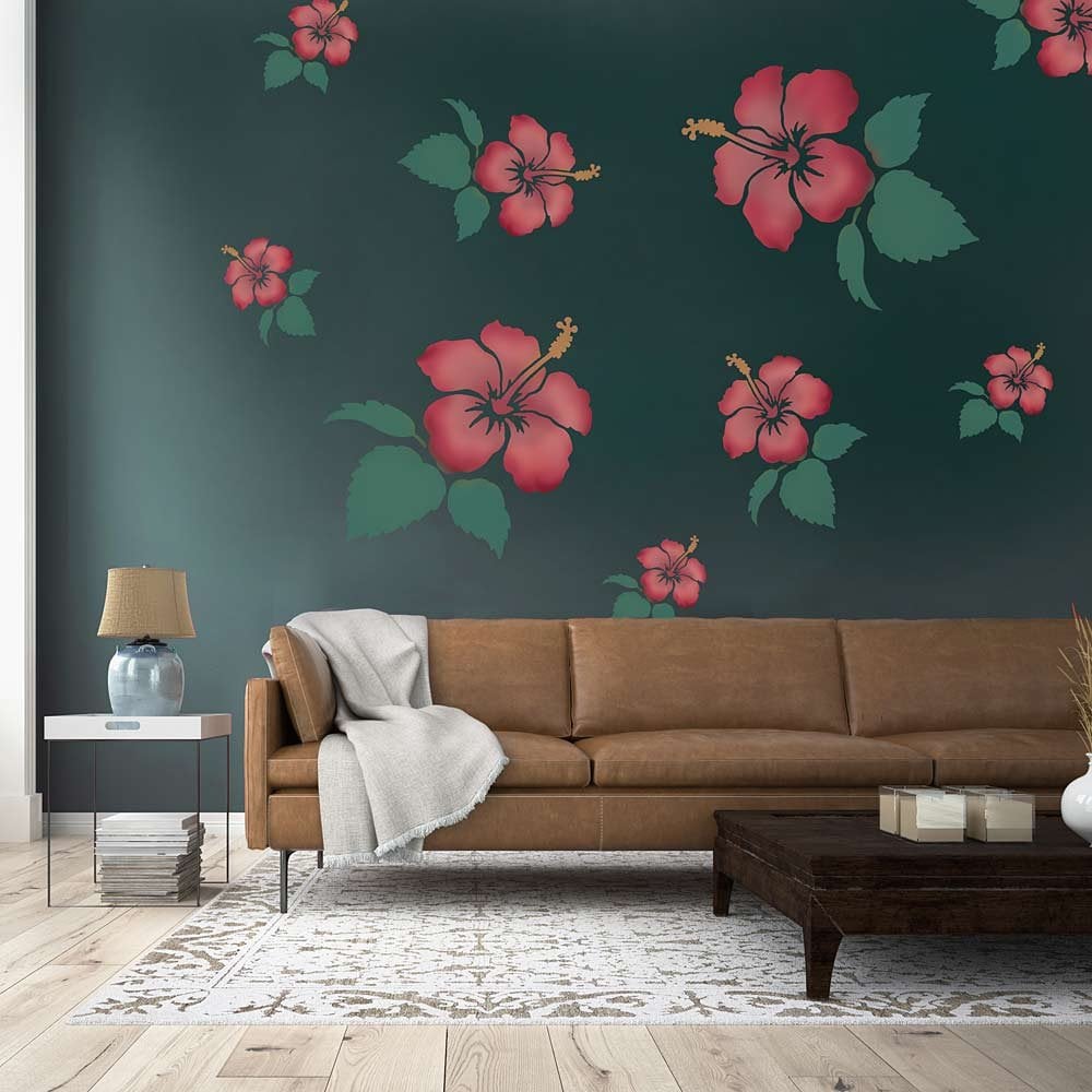 Hibiscus stencils tropical wall art Hawaiian decor