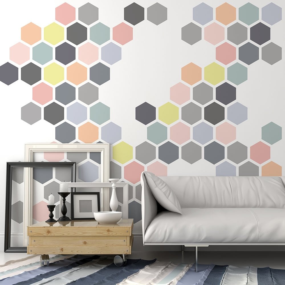 Honeycomb stencil wallpaper stencil pattern hexagon stencils multicolor wall