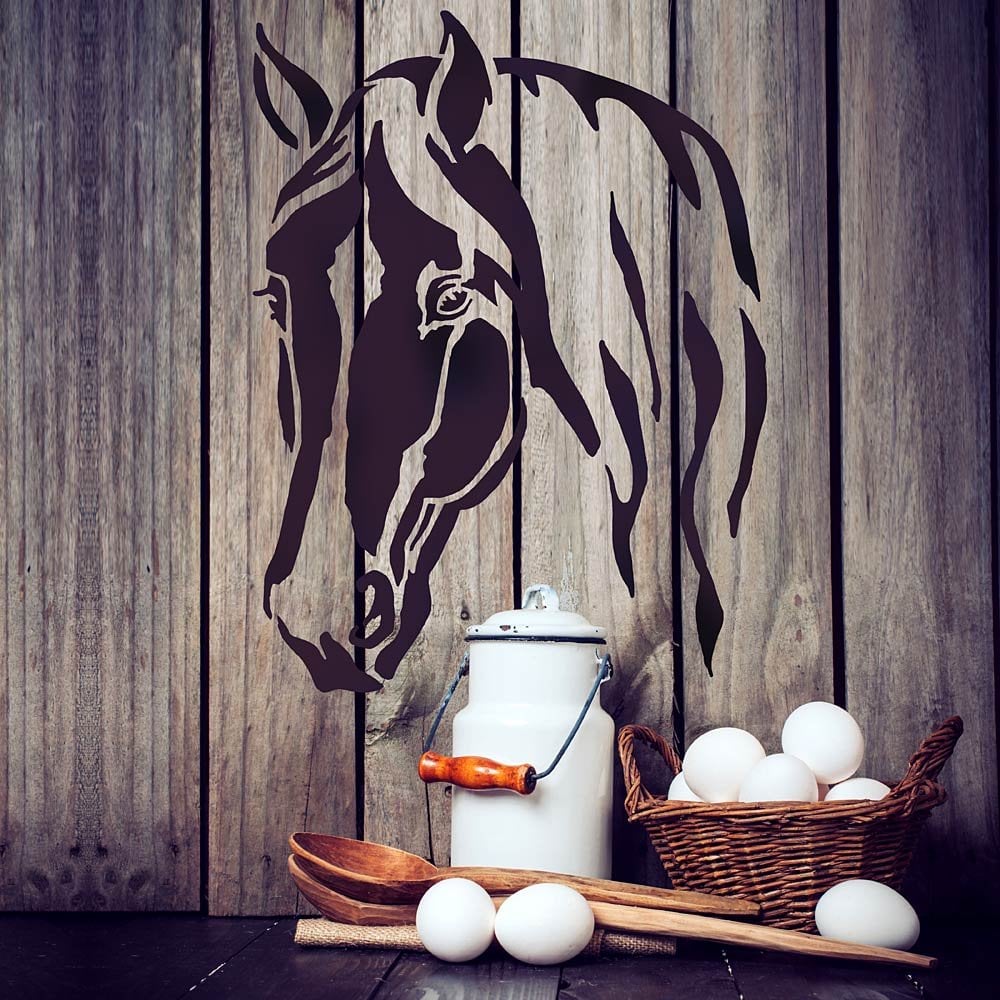 Horse stencil horses head design decal wall stencils reclaimed wood wall art