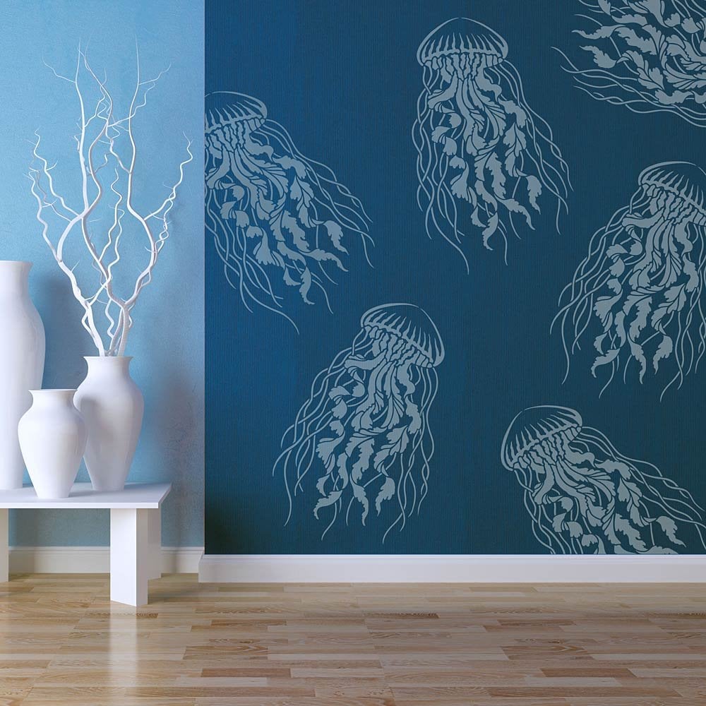 Jellyfish stencil large stencils nautical stencil beach decor sea shore designs