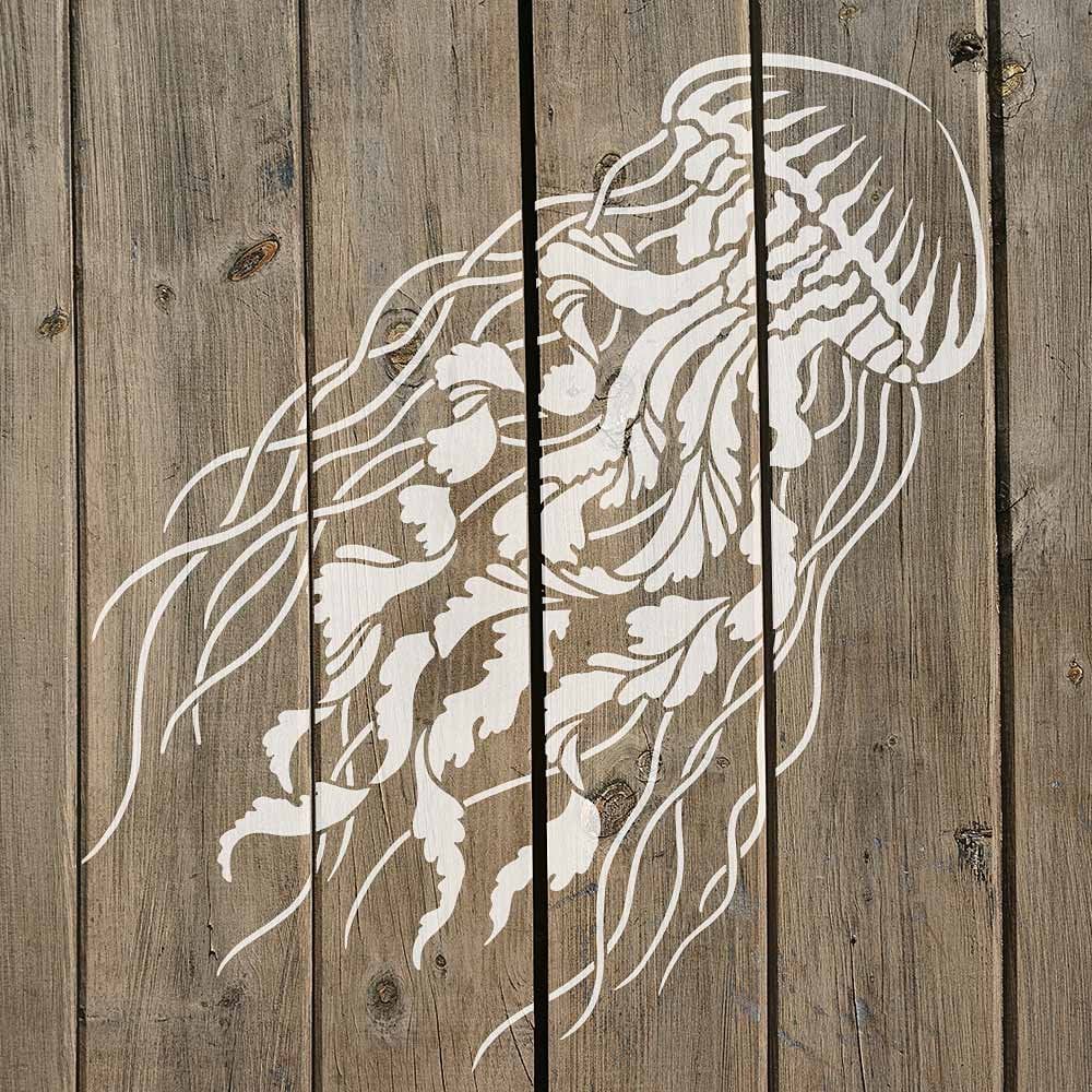 Jellyfish stencil nautical wall art rustic wood beach decor stencils