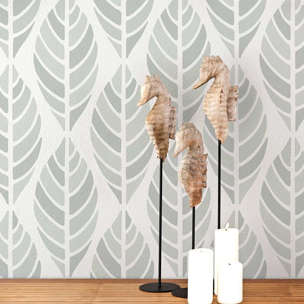 Leaves stencil pattern large leaf wall pattern tropical wall design