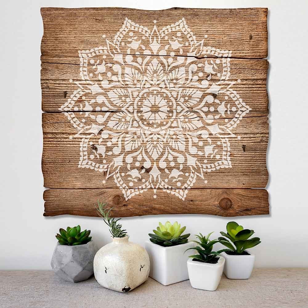 Mandala stencil mandalas stencils reclaimed wood stenciled wall art