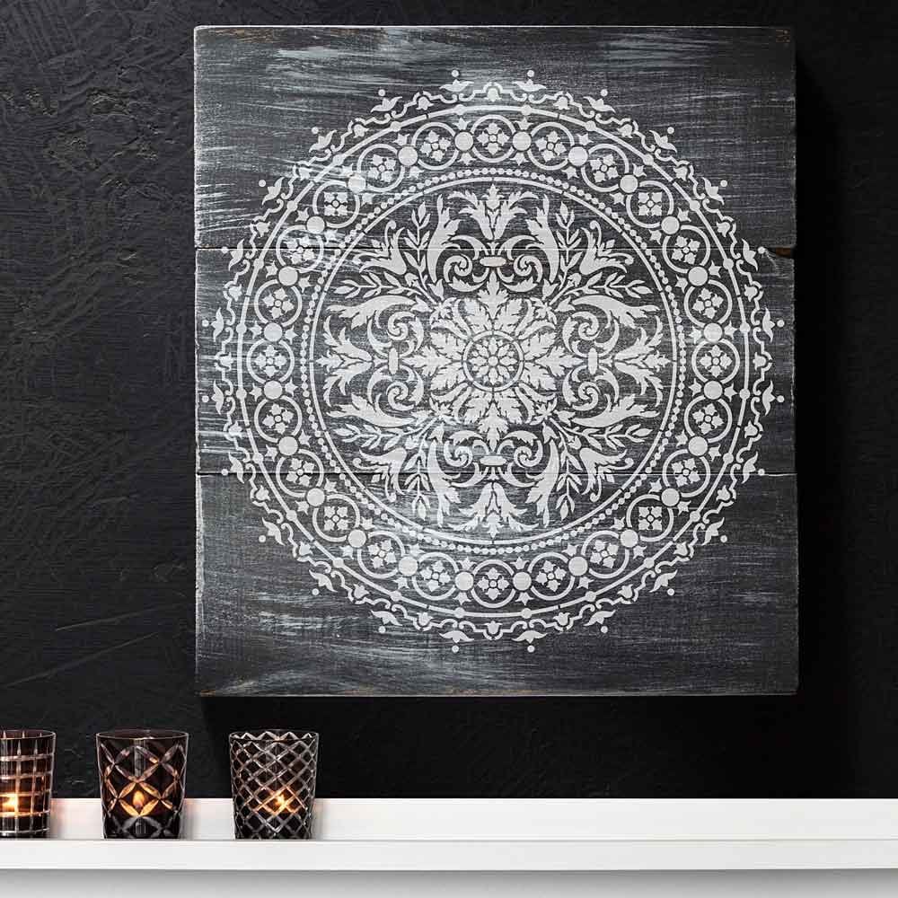 Mandala stencil reclaimed wood stenciled wall art