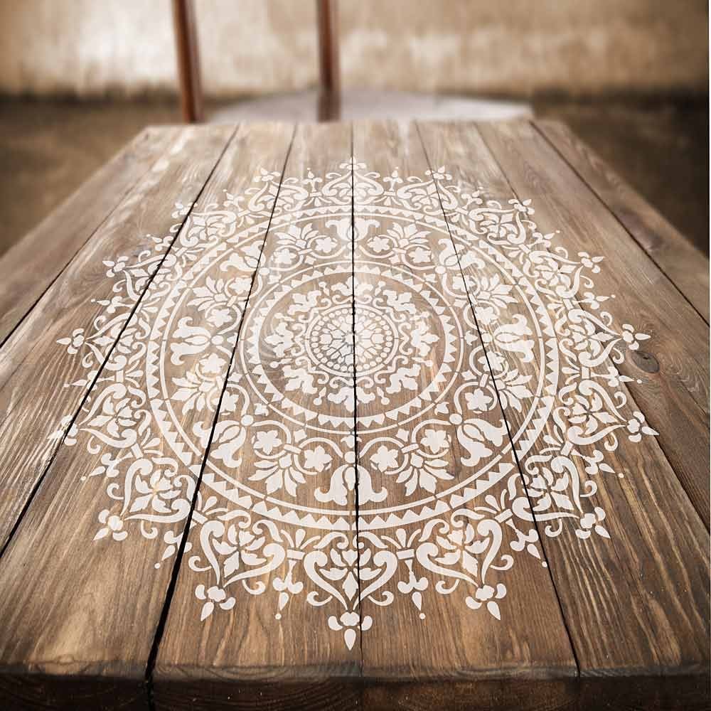 Mandala stencil design stenciled wood table mandalas