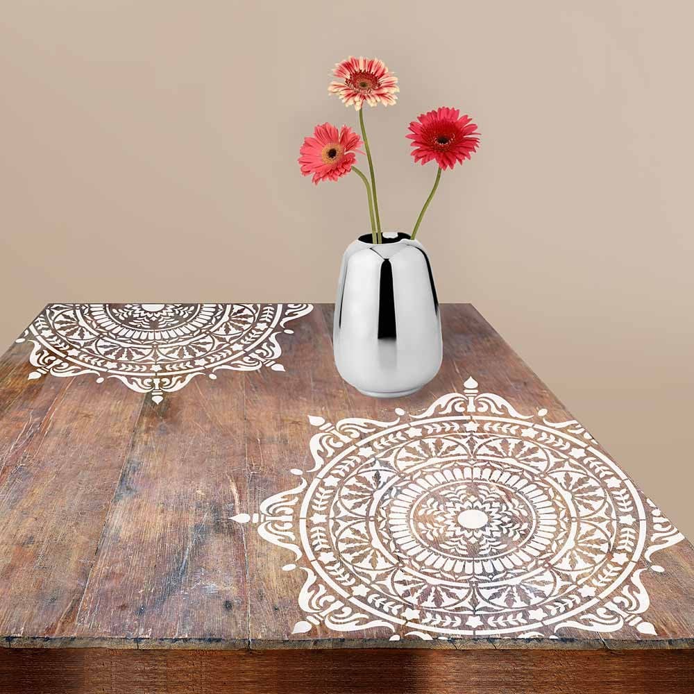 Mandala stencil wooden table mandla decal