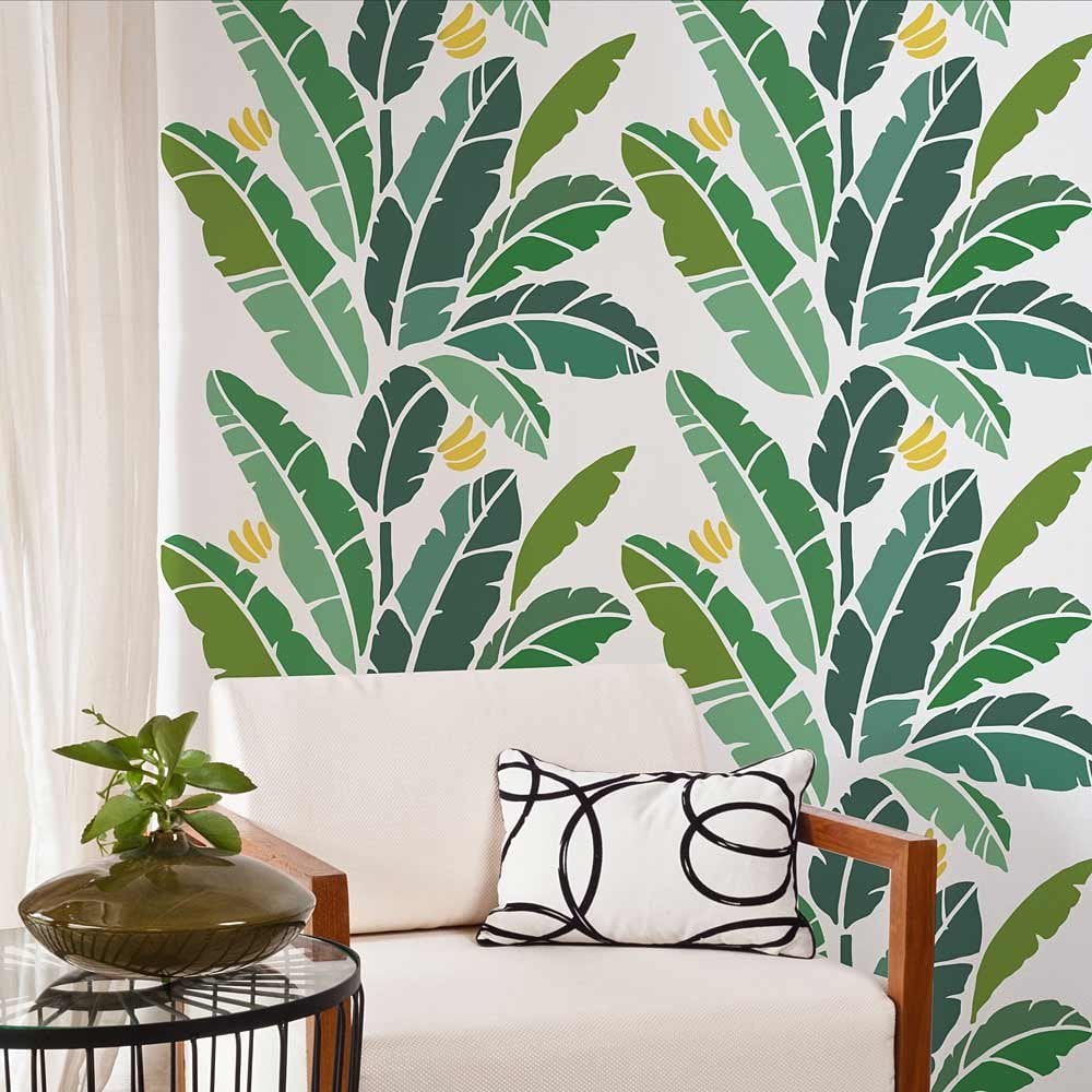 Martinique wallpaper stencil banana palm leaf print