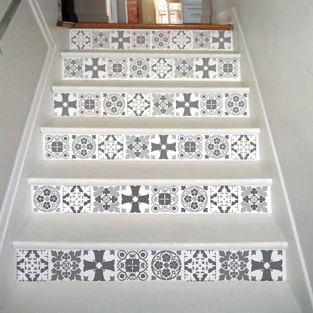 Medeival Tiles stenciled Staircase