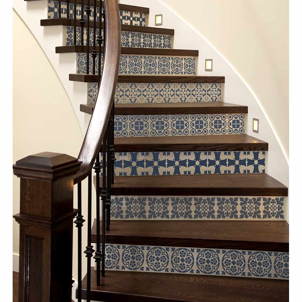 Medeival Tiles stencils stenciled Staircase tile stencil