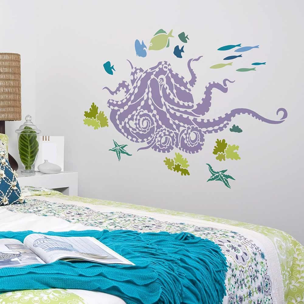 Octopus stencil Octopus's Garden wall art stencils nautical home decor diy