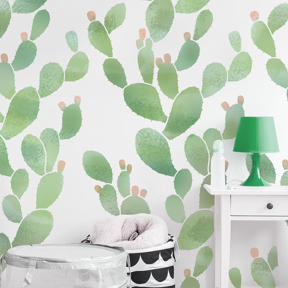 Opuntia cactus stencil cactus wallpaper nursery