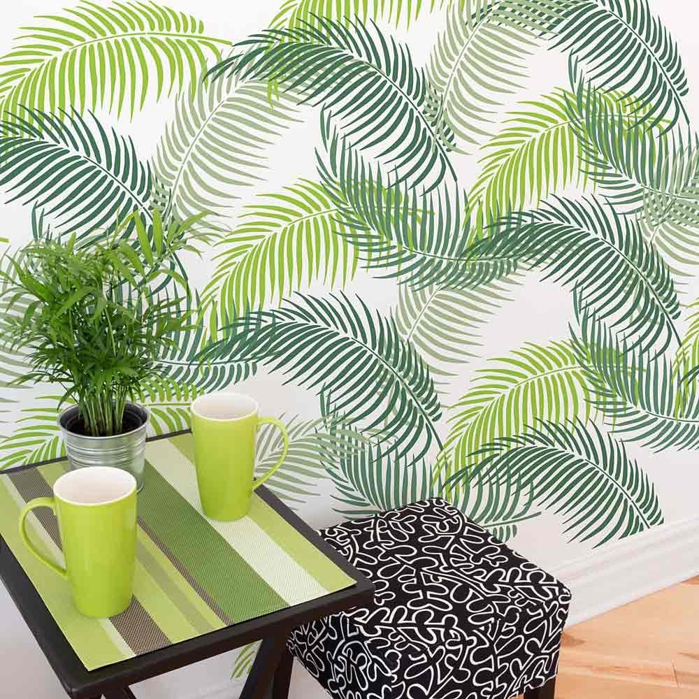 Palm fronds stencils on wall