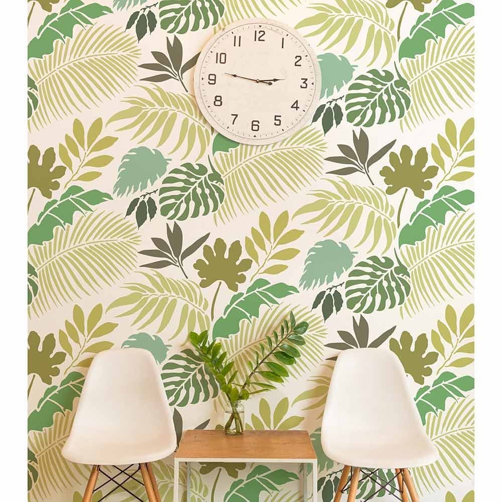 Palm leaf stencil tropical pattern wallpaper tropic wall decor