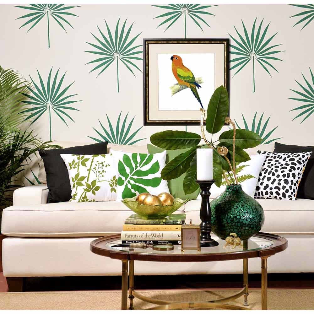 Palm leaf stencils wall pattern