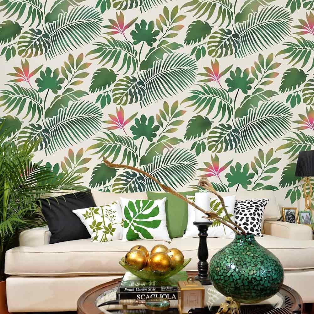 Palm leaf stencil tropical leaves wallpaper tropical trend wall design