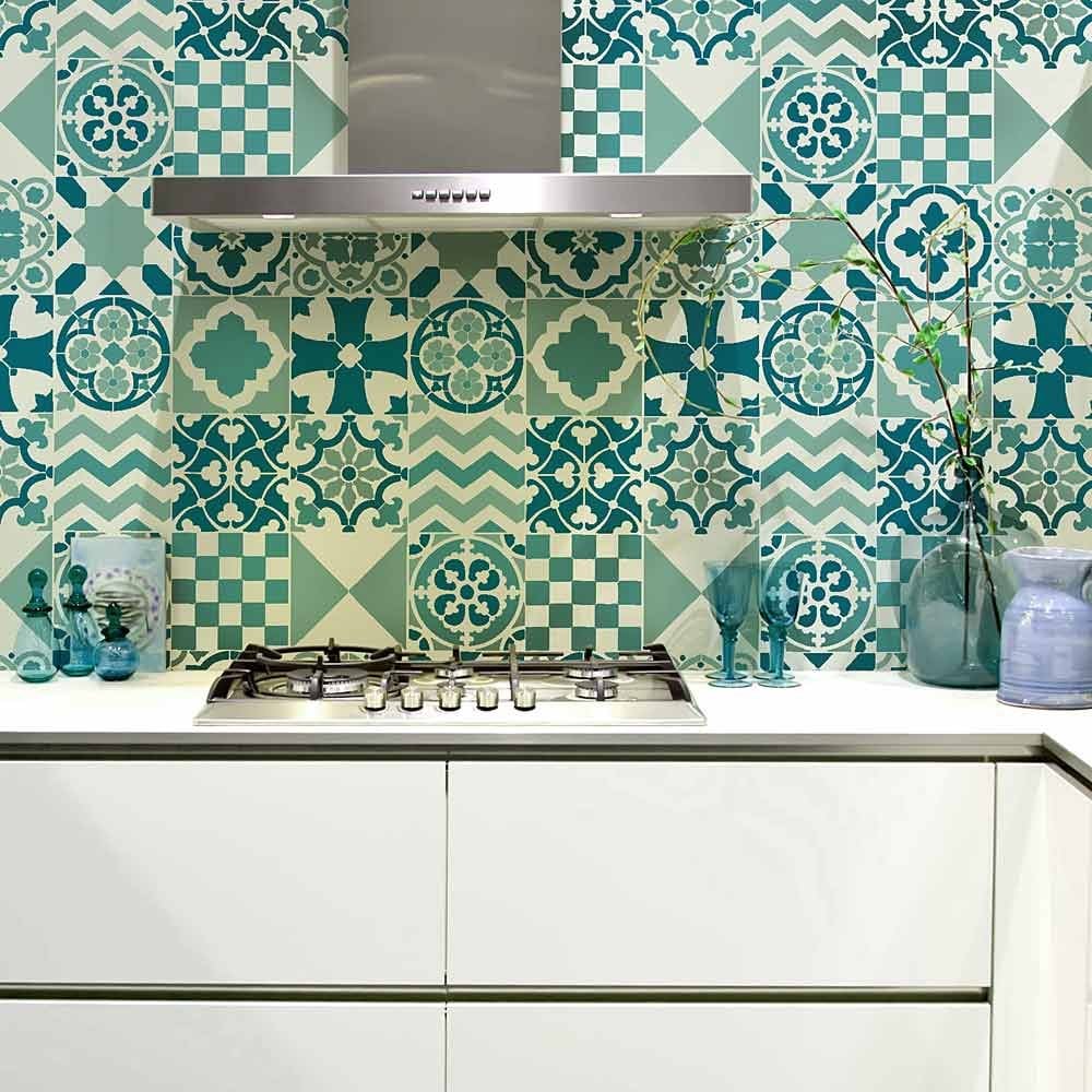 PatchWork Tiles stencils stenciled kitchen backsplash portuguese tile stencils