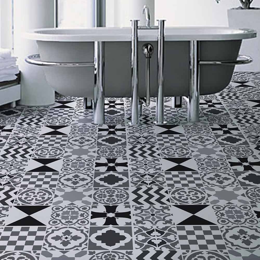 Patchwork TIles stenciled floor tile stencils Bathroom