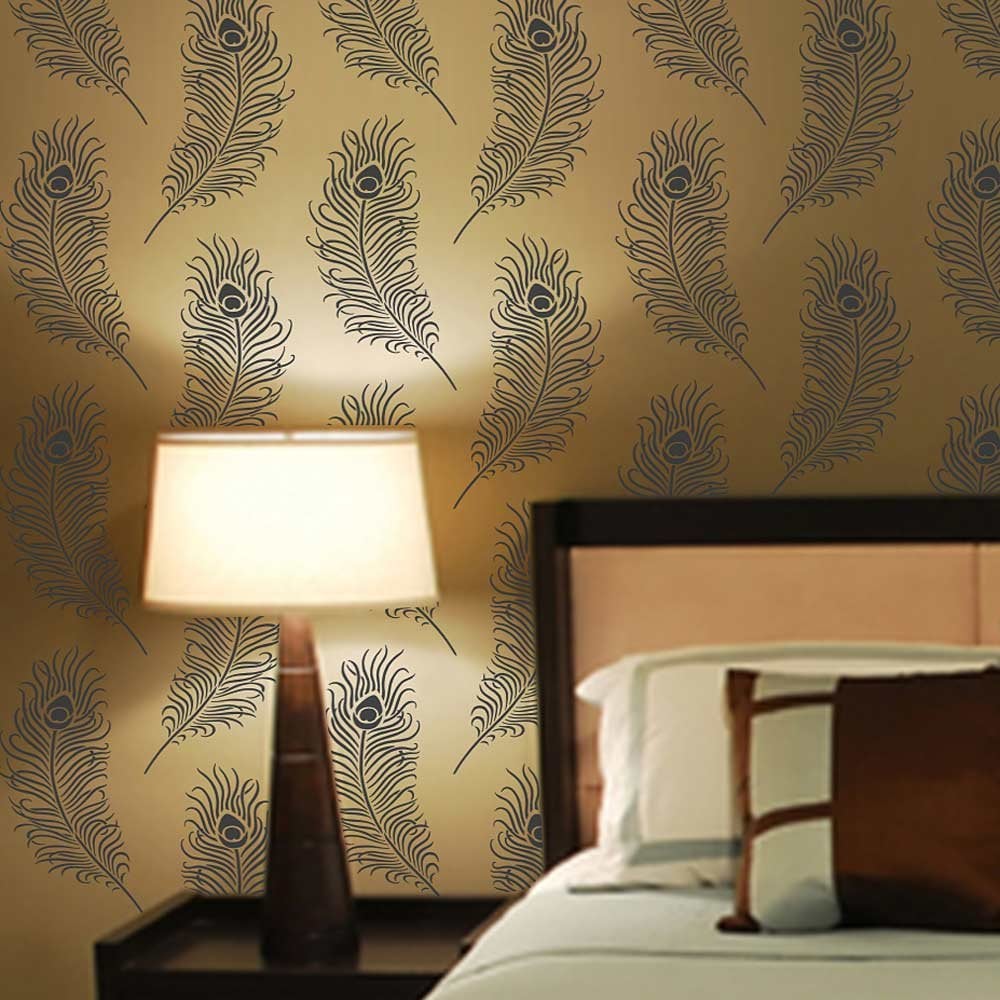 Peacock-feather-stencil-design-feathers-wallpaper