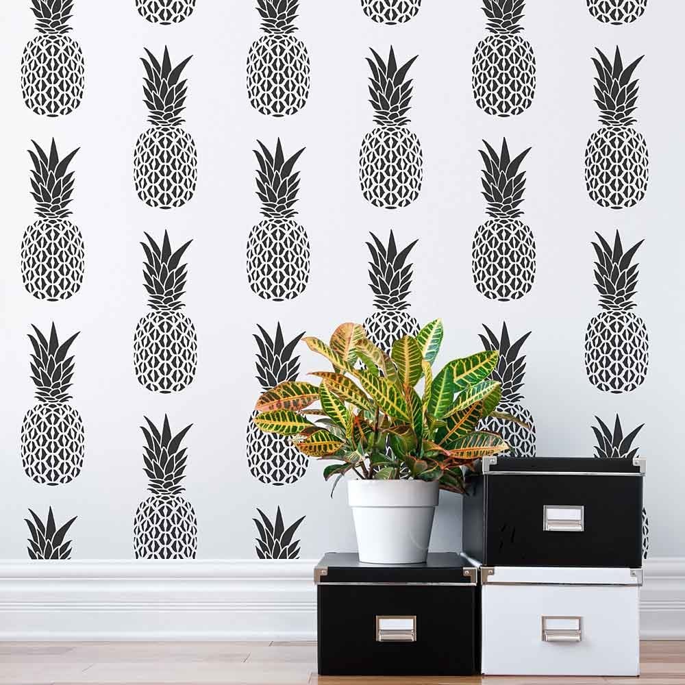 Pineapple Black wallpaper stencil pineapples wall stencils