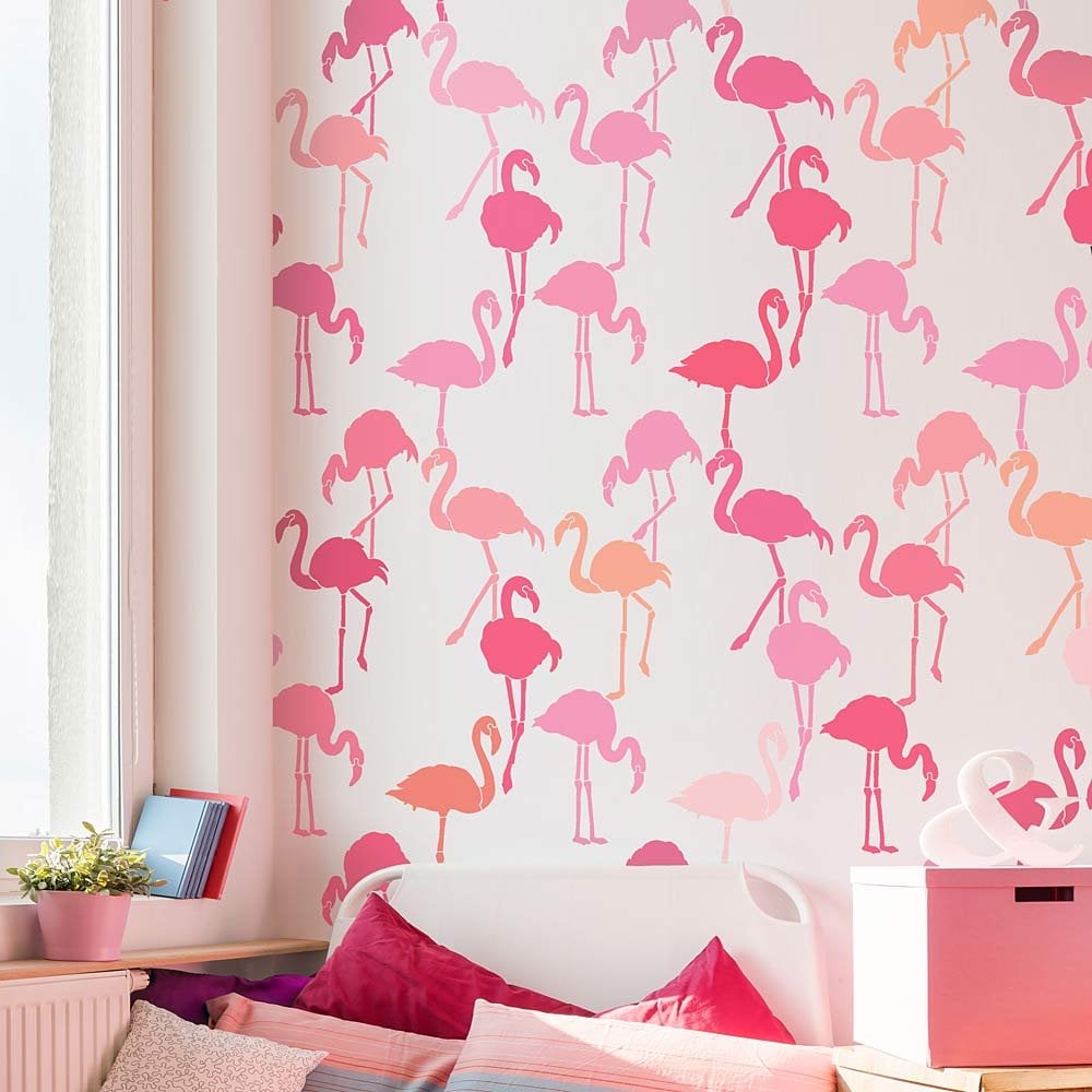 Pink flamingo stencil girls room flamingo wallpaper