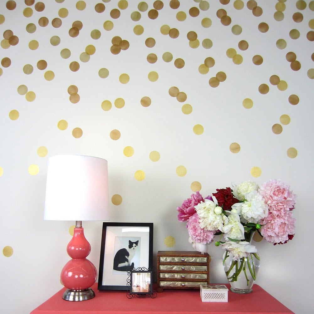 Polka-dot-stencils-golden-accent-wall