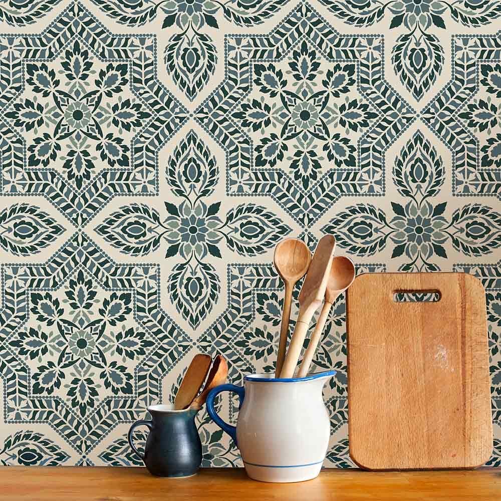 Portuguese tile stencil azulejos spanish tiles wallpaper damask