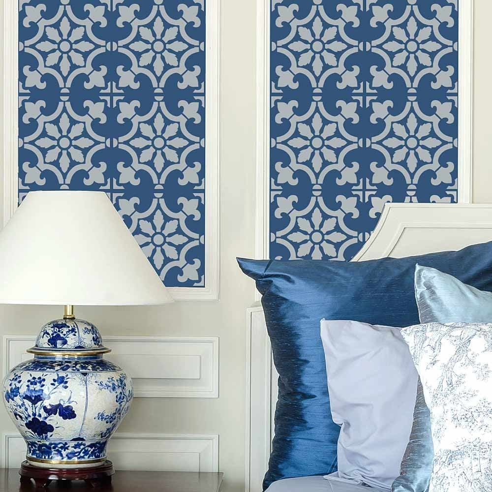 Portuguese tile stencil wall pattern blue spanish tiles