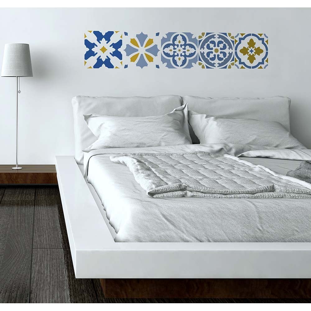 Portuguese tiles stencils bedroom wall