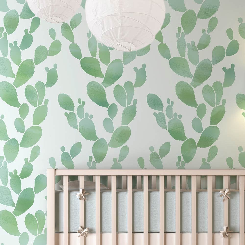 Prickly Pear Cactus Stencil Cactus Wallpaper nursery