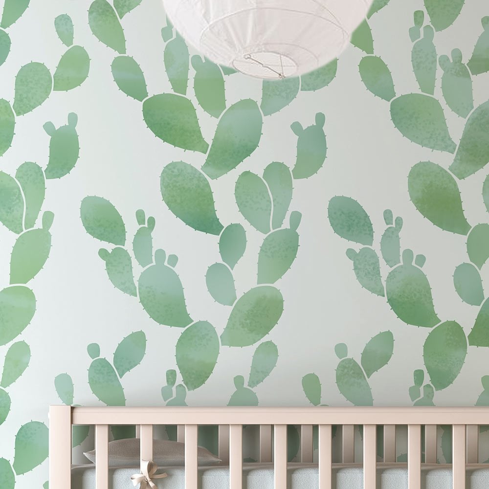 Prickly Pear Cactus stencil wallpaper nursery cactuses