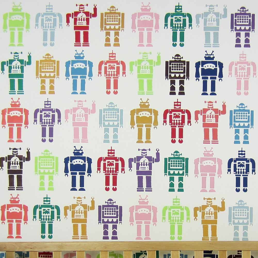 Robots-allover-stencil-nursery-boys-DIY-wallpaper-walls