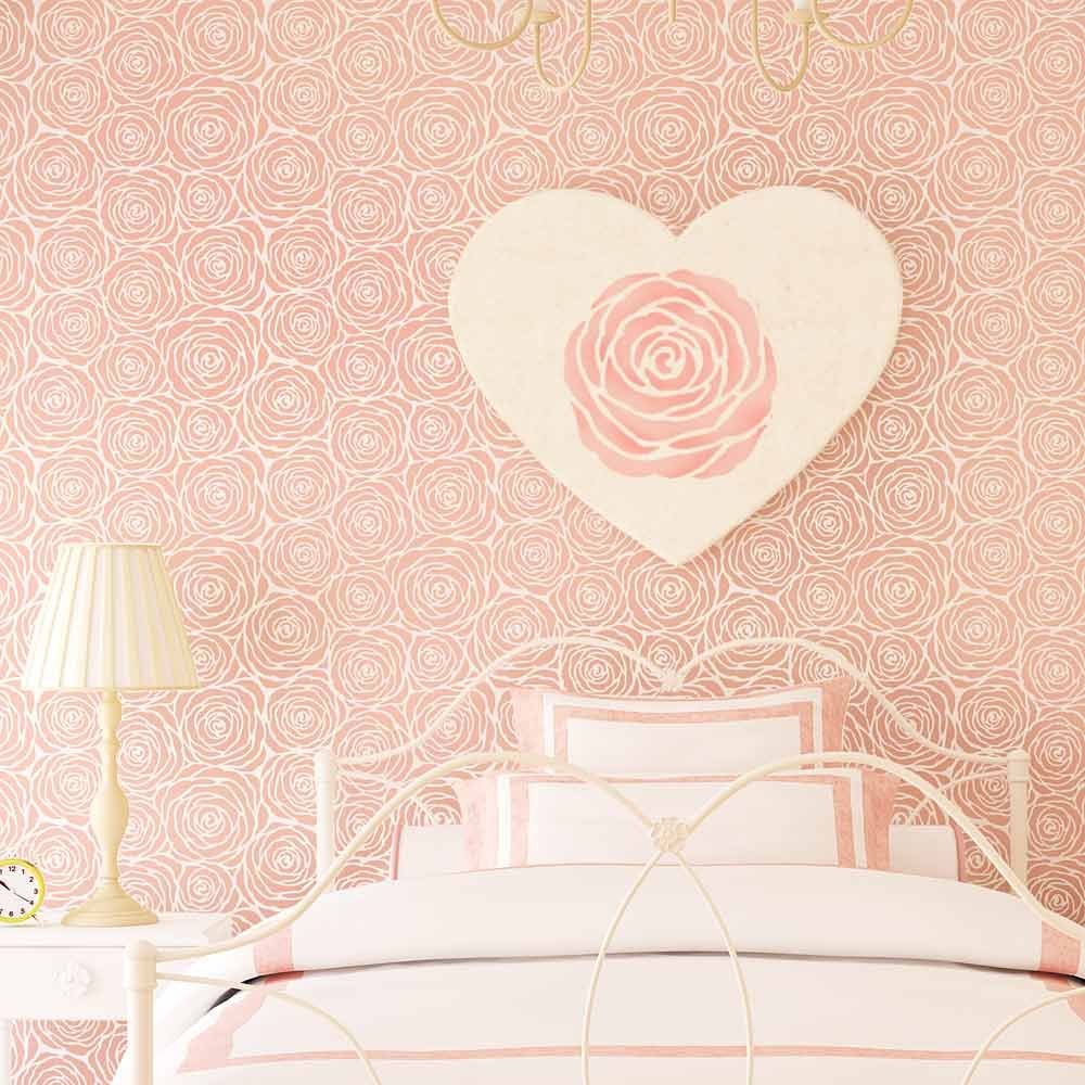 Roses-pattern-wall-stencil-girls-room