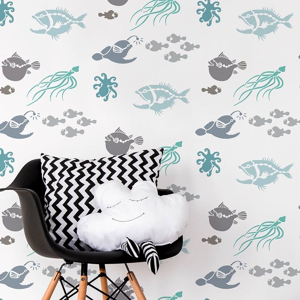 Sea Creatures stencil for walls nursery stencils nautical decor