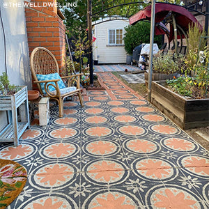 Stenciled concrete patio with a tile stencil