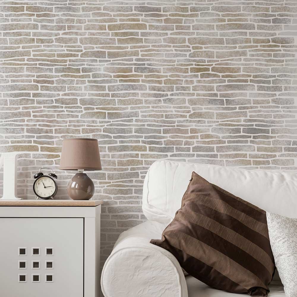 Stacked stone stencil for walls stone wallpaper