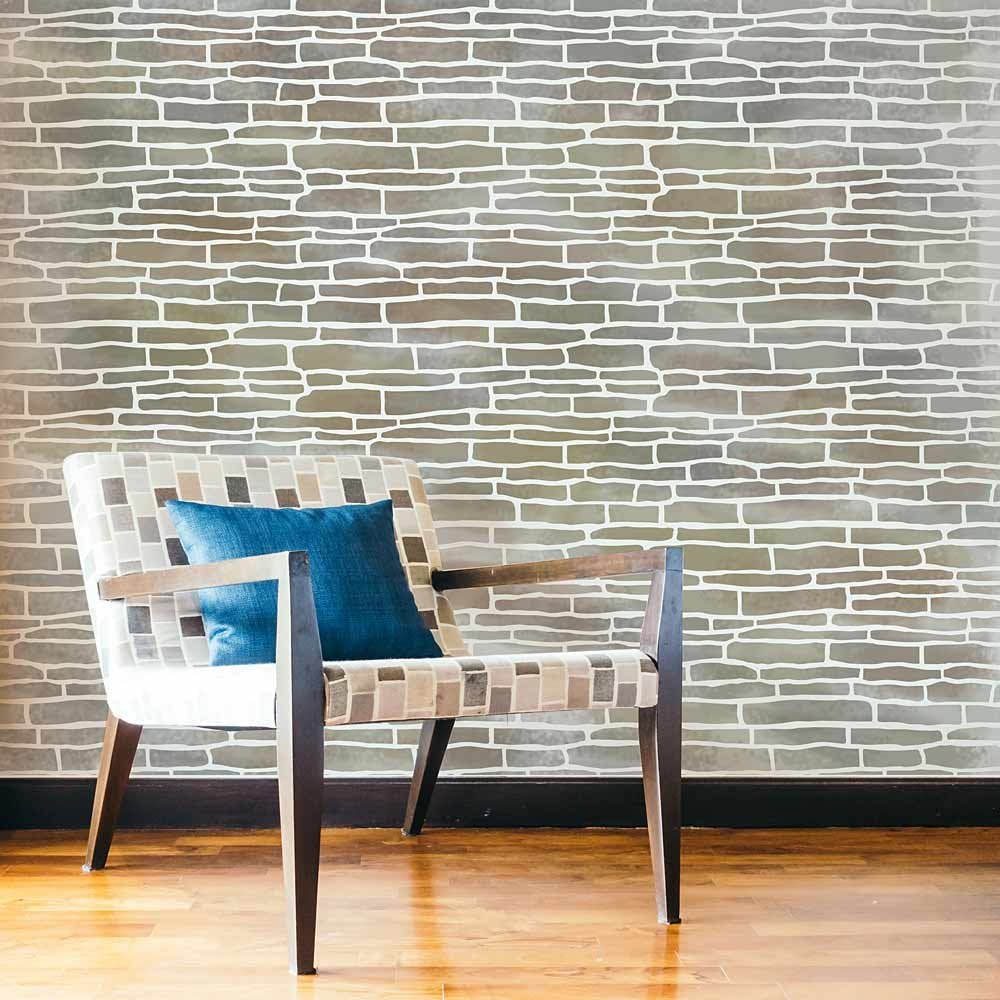 Stacked stone stencil wallpaper flat stone wall