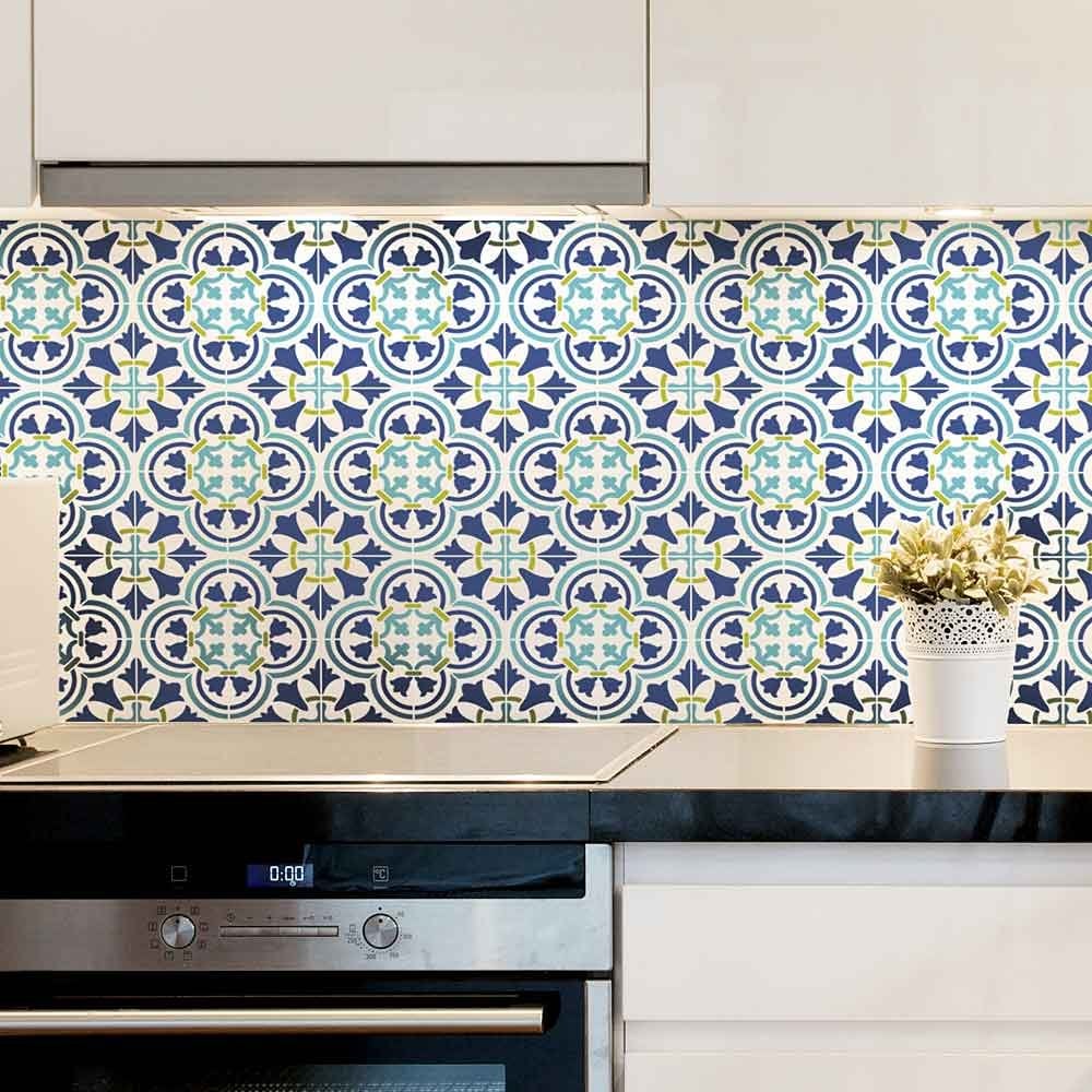 Stenciled backsplash kitchen tile stencils Augusta spanish tile