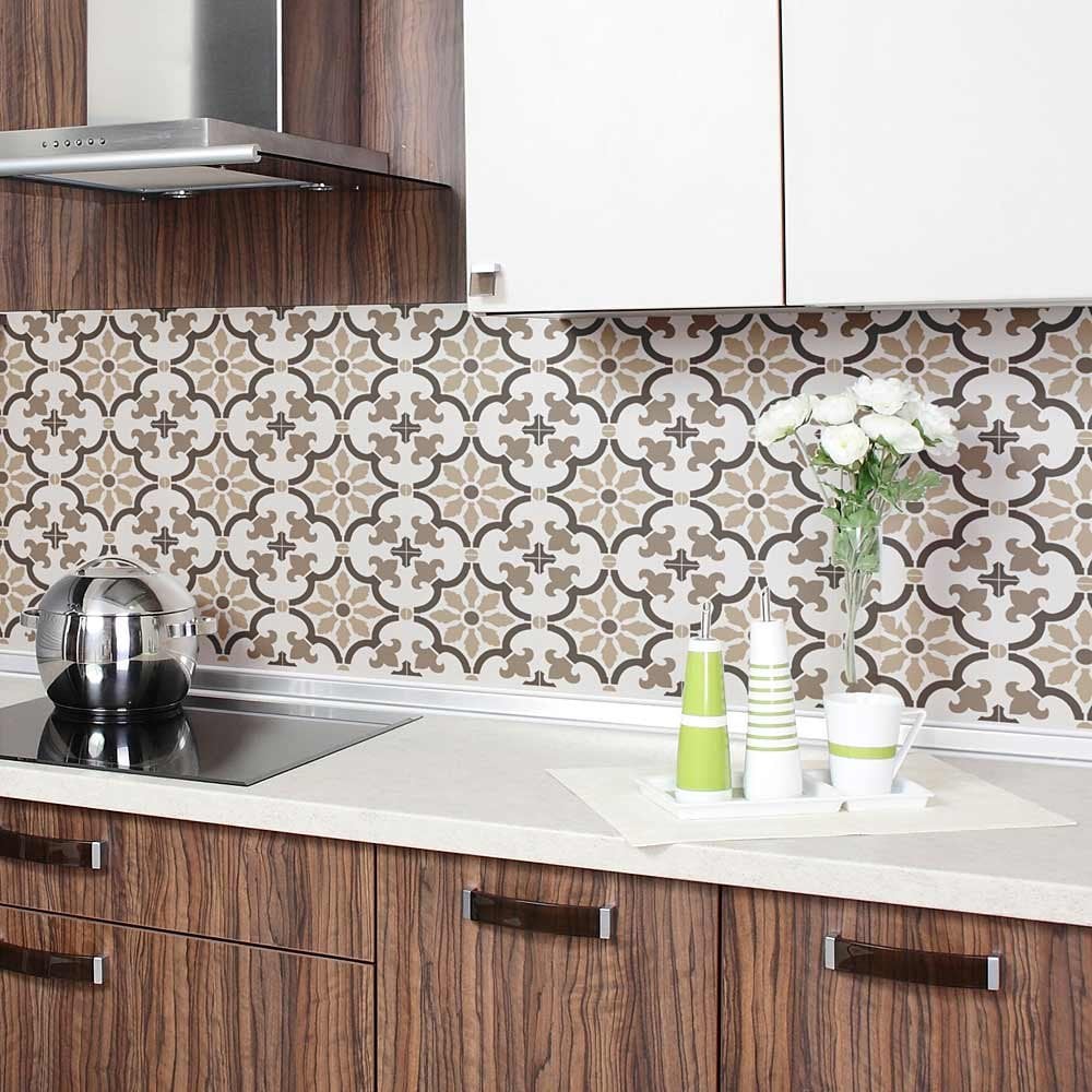 Stenciled backsplash tile stencils kitchen DIY painted backsplash