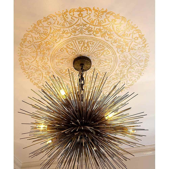 Stenciled-ceiling-medallion-gold-stencils