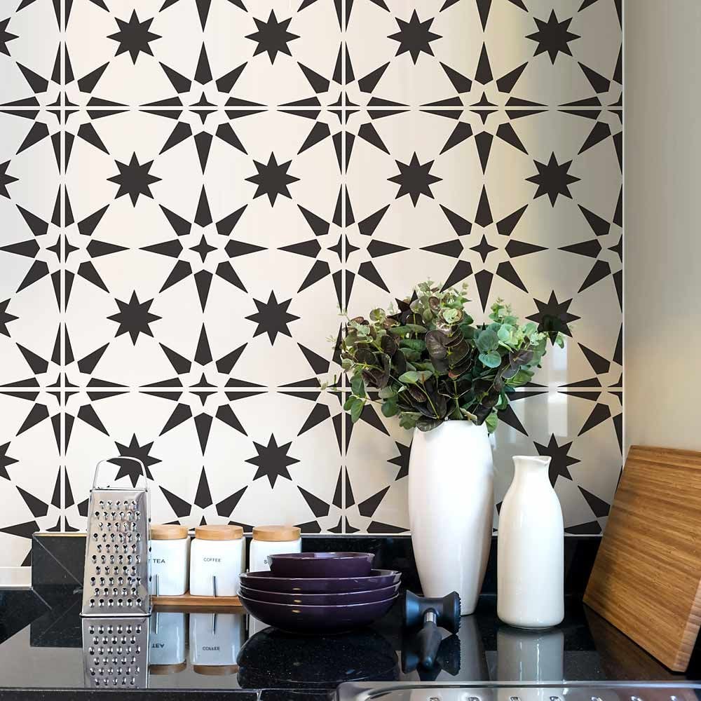 Jewel Tile Stencil Painted backsplash Stenciling geometric