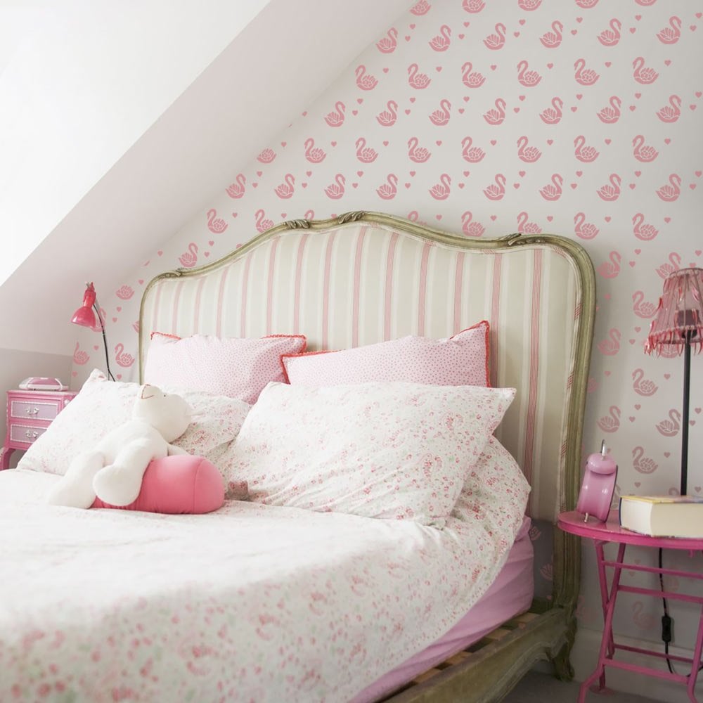 Swan-stencil-wallpaper-girls-nursery-ideas