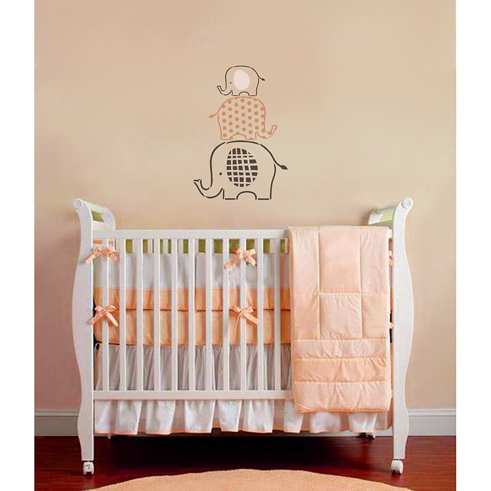 Three-Stacked-Elephants-stencil-nursery-peach-color