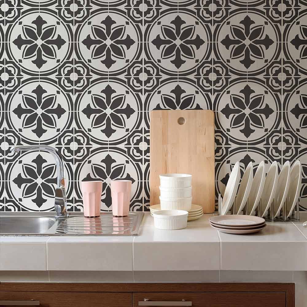 kitchen backsplash stencil abbey cement tile