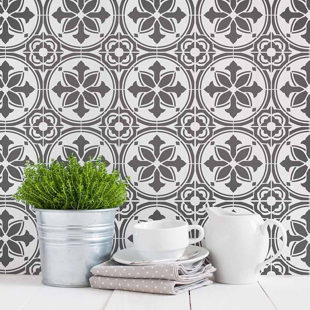 kitchen backsplash stencil abbey cement tile