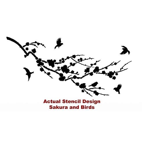 cherry blossom stencil with birds