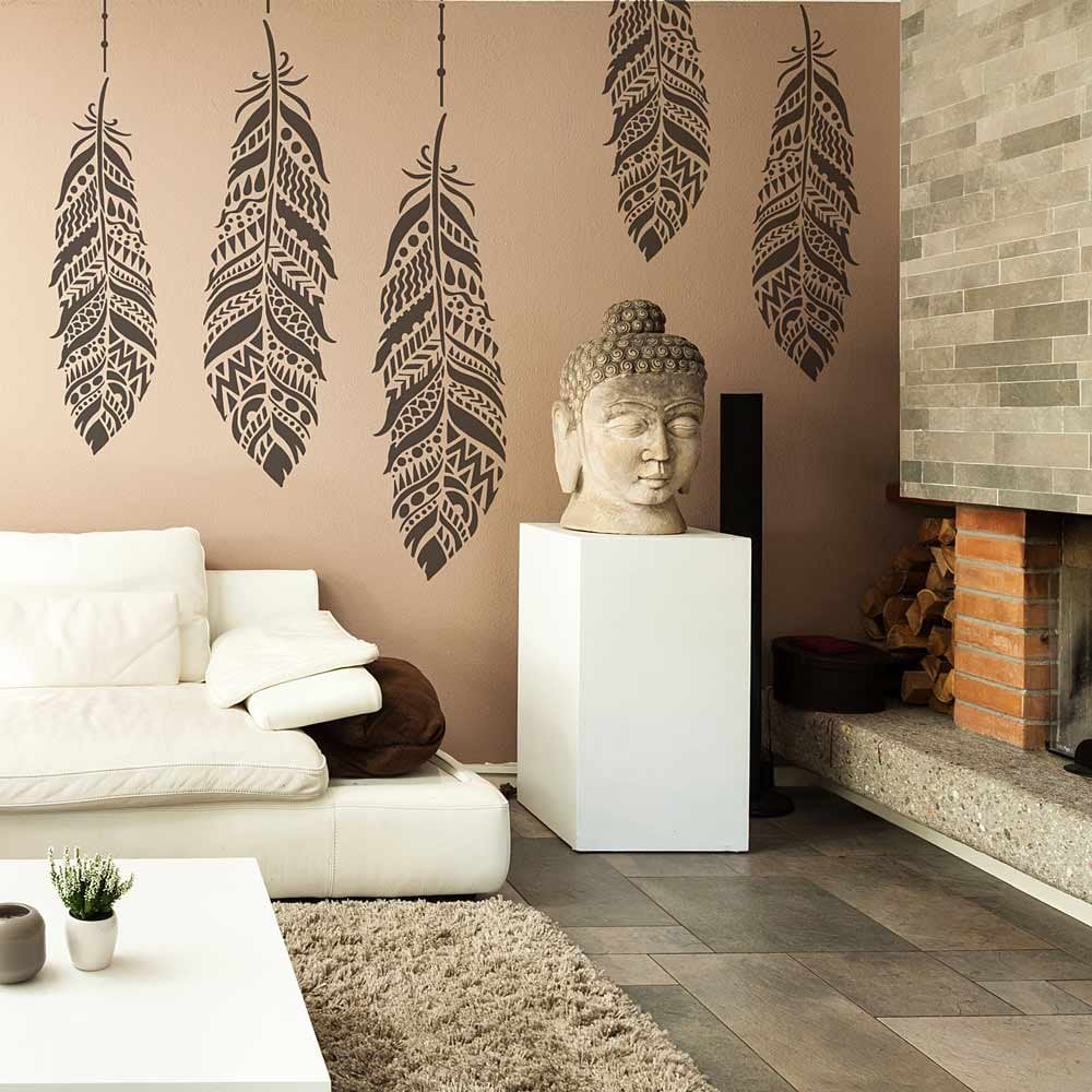 Tribal Feathers stencils on walls