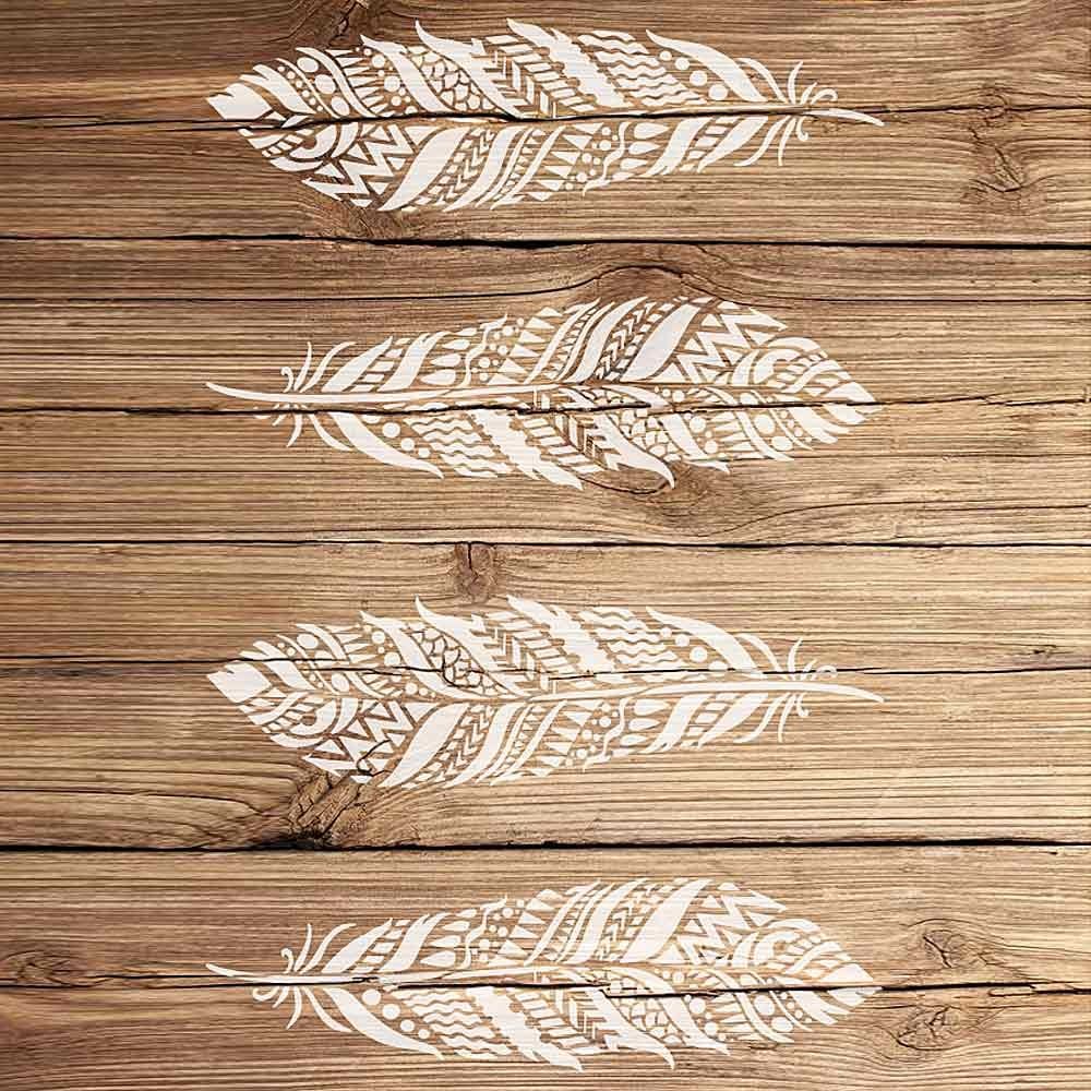 Tribal Feathers stencils Recailmed Wood