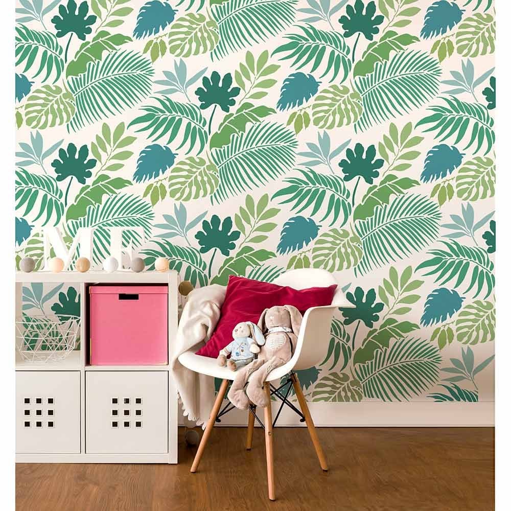 Tropical Foliage stencil palm leaves wallpaper tropical wall pattern