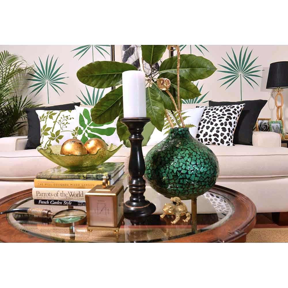 Tropical decor stencils accent pillows DIY